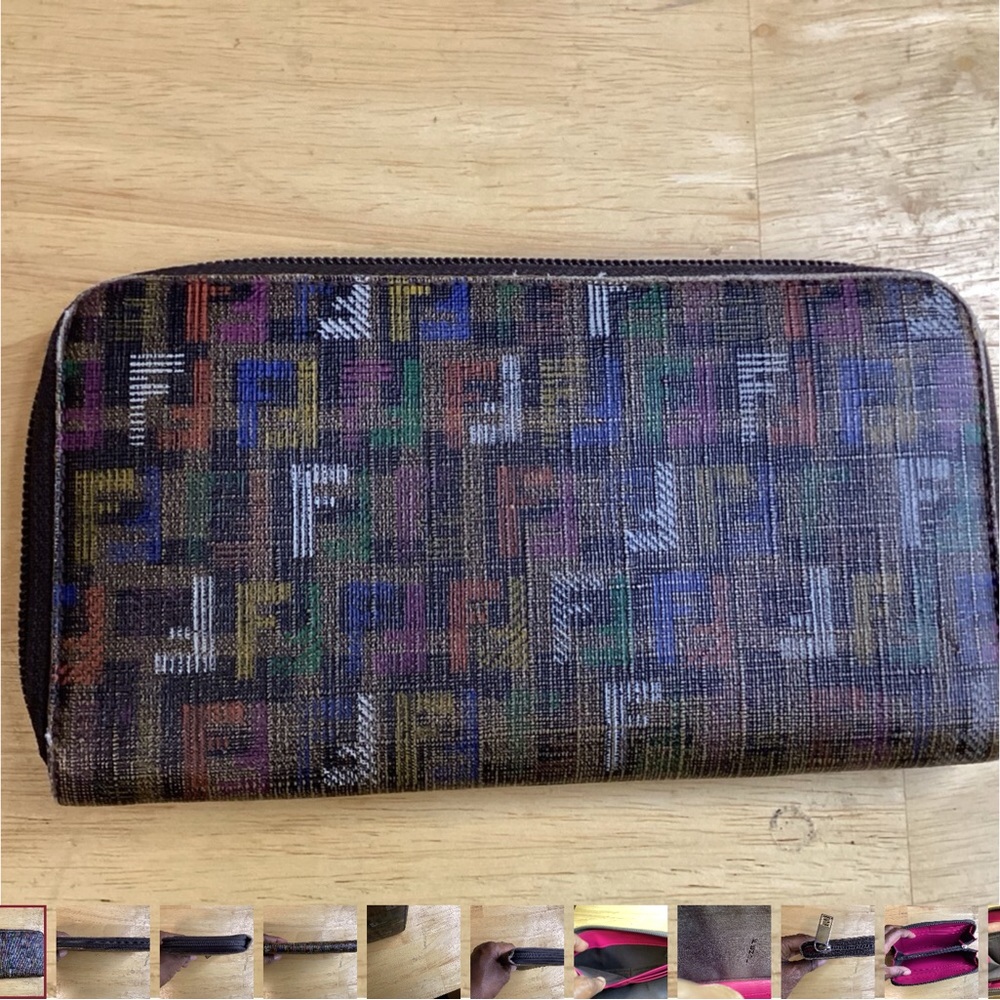 Authentic Fendi zippered around multicolor long  wallet
